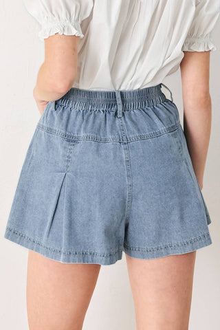 A washed light weight denim short