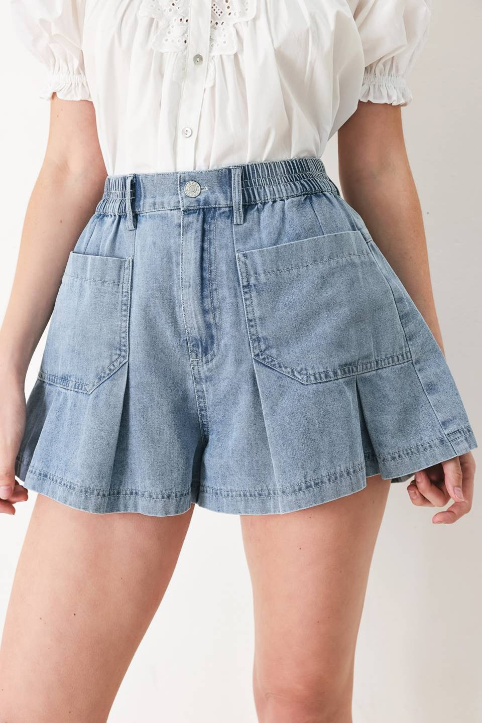 A washed light weight denim short