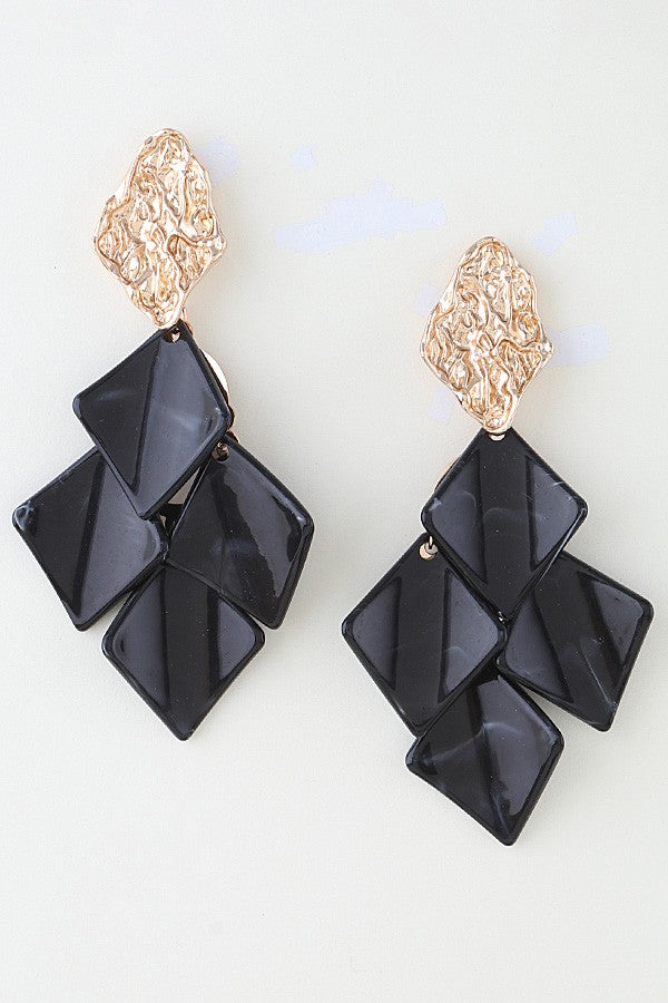 Marble Stone Diamond Scale Drop Earrings