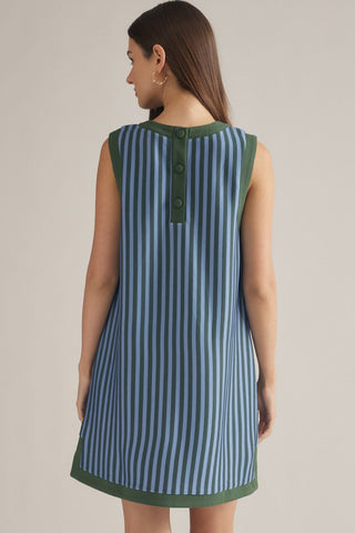 Stripe sleeveless mini dress featuring contrast trim
