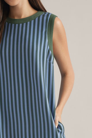 Stripe sleeveless mini dress featuring contrast trim