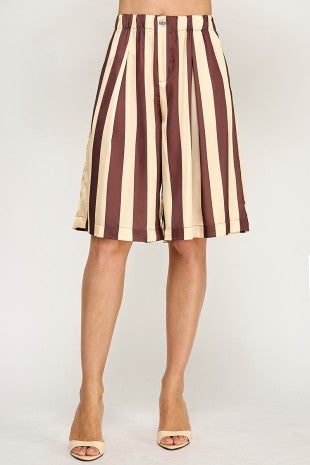 High Waisted Stripe Knee Length Stripe Short Pants