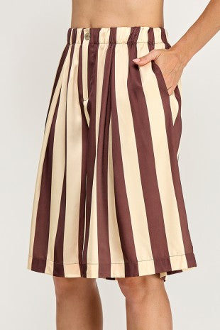 High Waisted Stripe Knee Length Stripe Short Pants