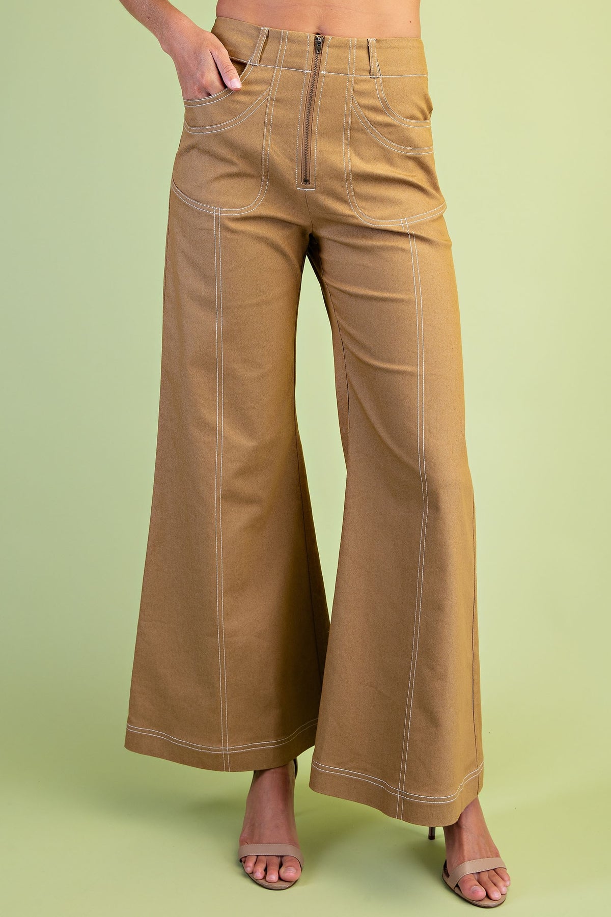 Wide Leg Exposed Zipper Pants