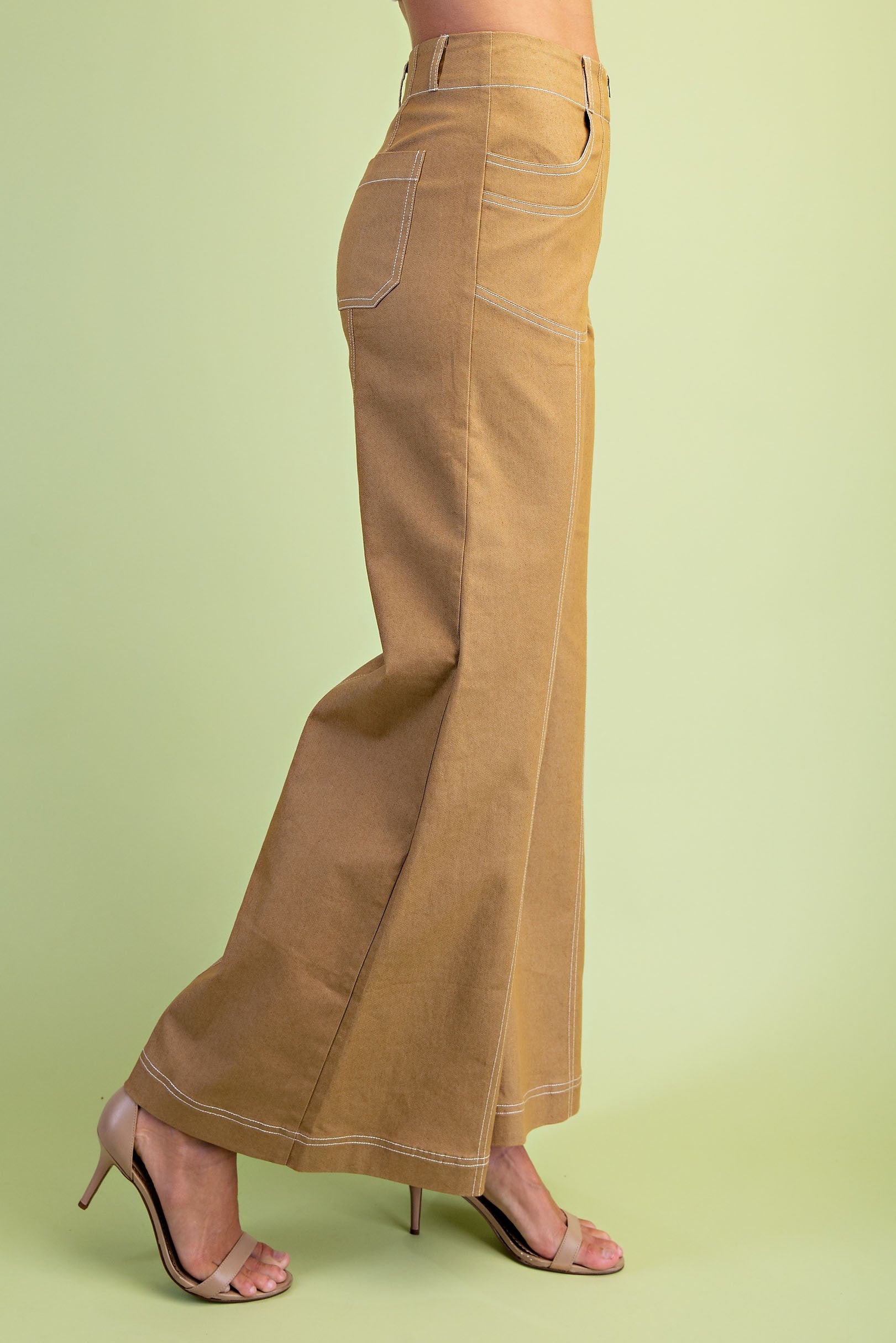 Wide Leg Exposed Zipper Pants