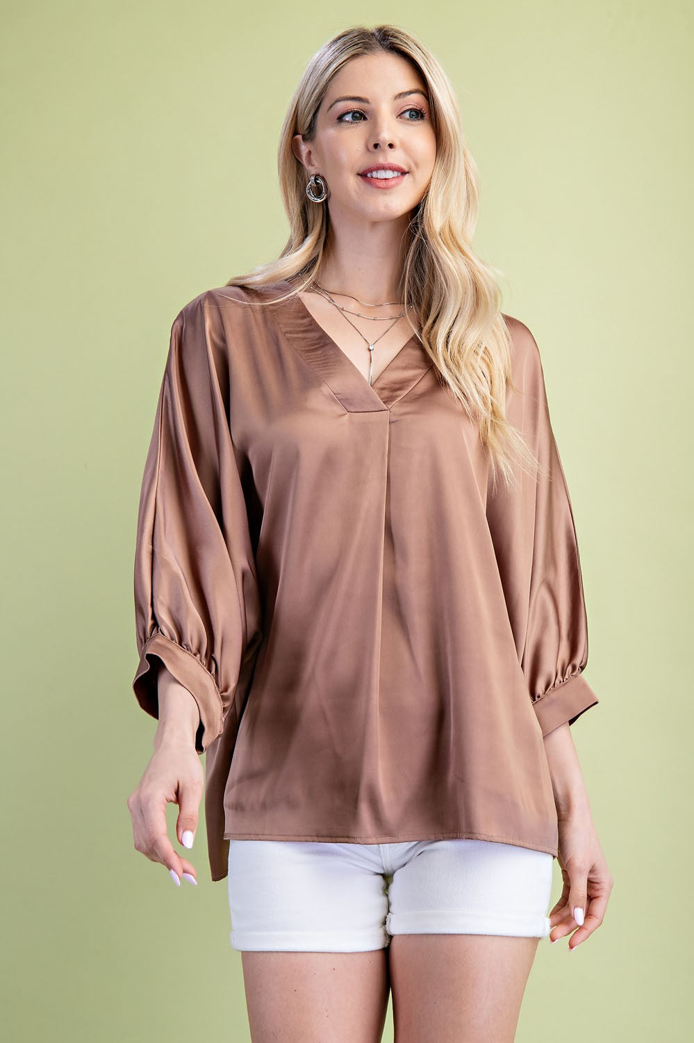 Satin V-neck Loose Fit Blouse