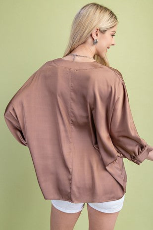 Satin V-neck Loose Fit Blouse