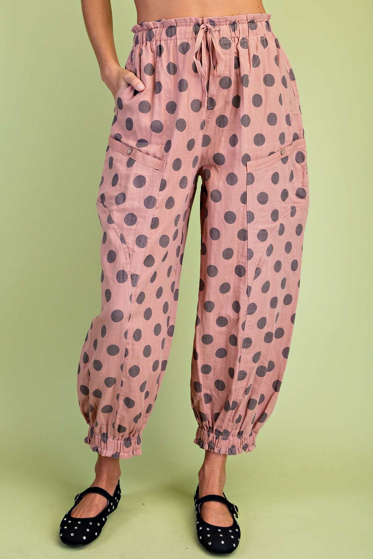 Polka-dot Gathered Ankle Parachute Pants