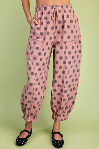 Polka-dot Gathered Ankle Parachute Pants