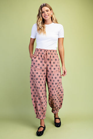 Polka-dot Gathered Ankle Parachute Pants