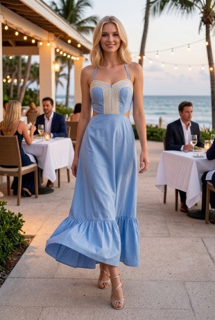 Cut-out Corset Maxi Dress With Cord Trim