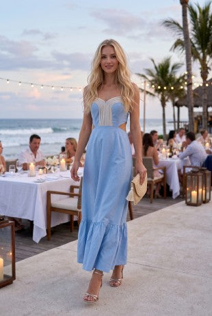 Cut-out Corset Maxi Dress With Cord Trim