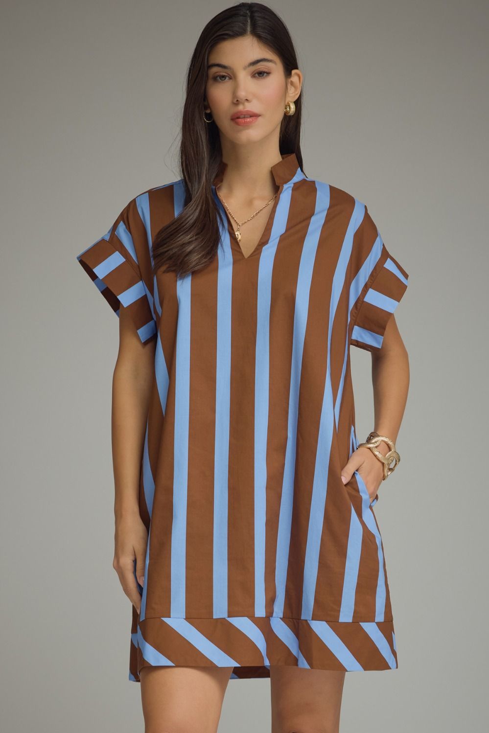 Stripe print short sleeve mini dress
