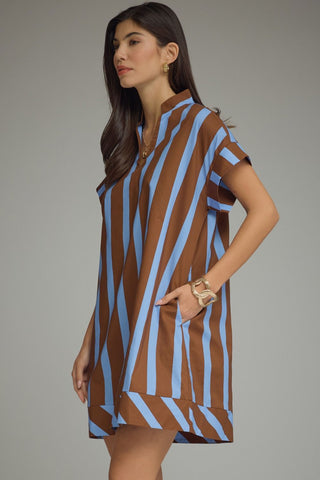 Stripe print short sleeve mini dress