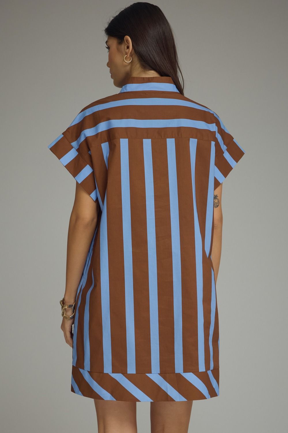 Stripe print short sleeve mini dress