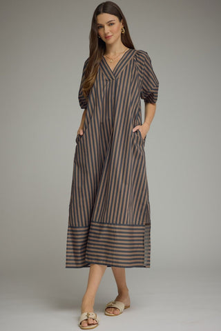 Stripe short sleeve midi dress