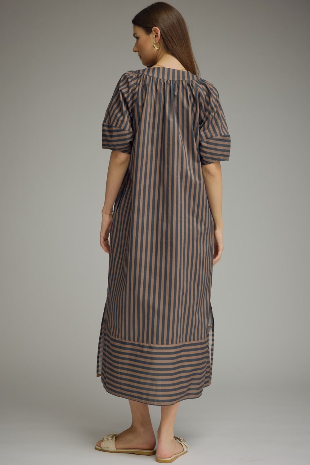 Stripe short sleeve midi dress