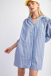 Pinstripe Button Down Mini Shirt Dress