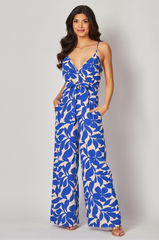 Women Woven Leaf Print Jump-suit