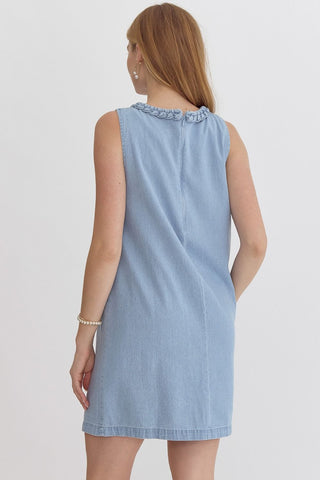 Denim round neck sleeveless mini dress