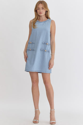 Denim round neck sleeveless mini dress