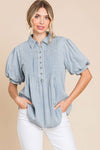 Denim Short Balloon Sleeves Top