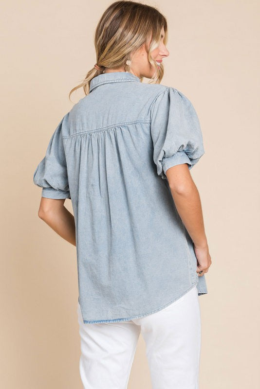 Denim Short Balloon Sleeves Top