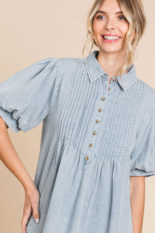 Denim Short Balloon Sleeves Top