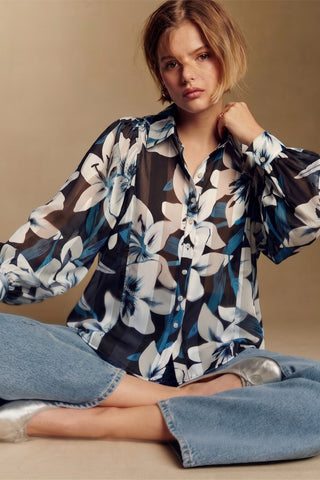 Collar Neck Button Down Floral Print Shirt