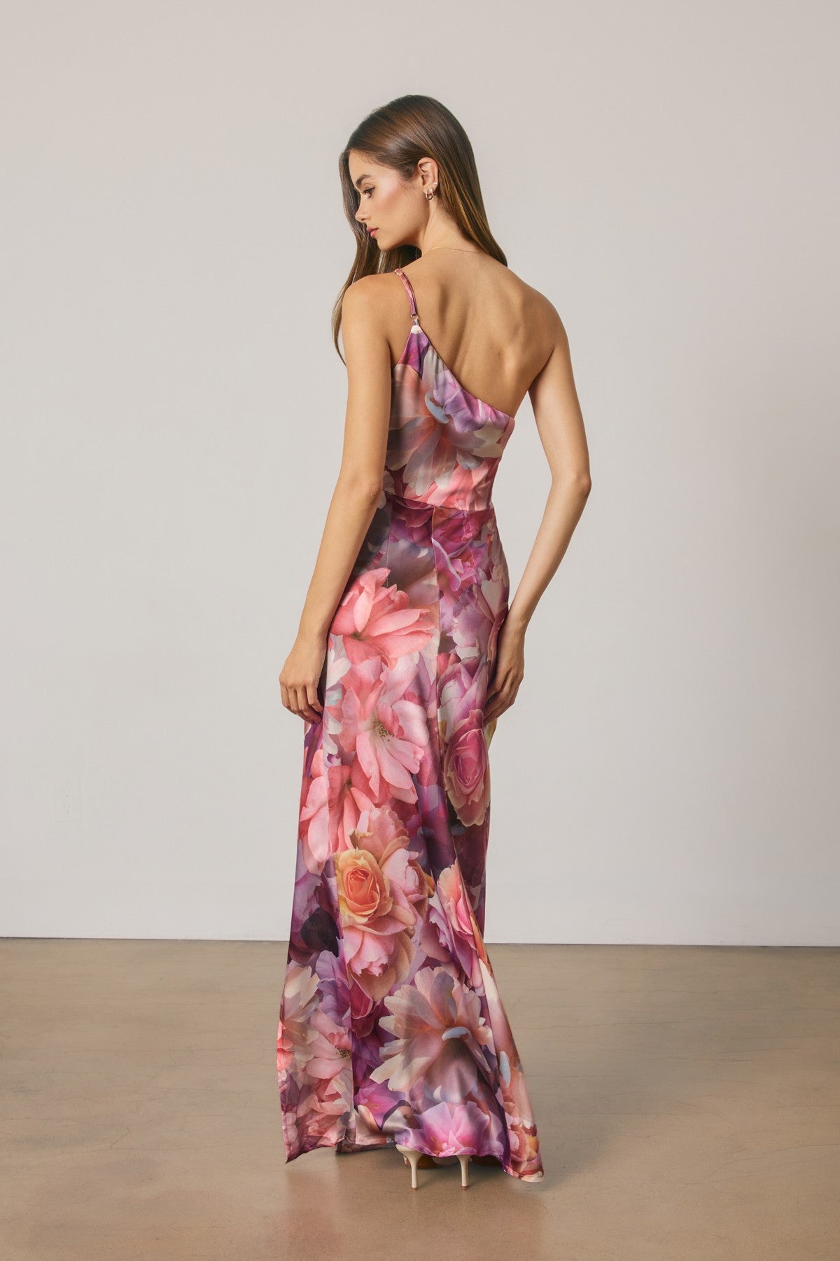 Floral One Shoulder Ruched Maxi Dress
