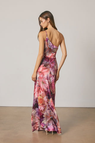 Floral One Shoulder Ruched Maxi Dress