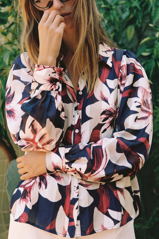 Collar Neck Button Down Floral Print Shirt