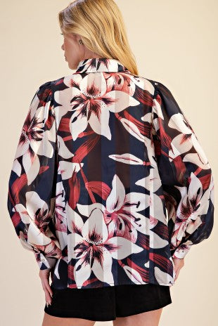 Collar Neck Button Down Floral Print Shirt