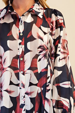 Collar Neck Button Down Floral Print Shirt