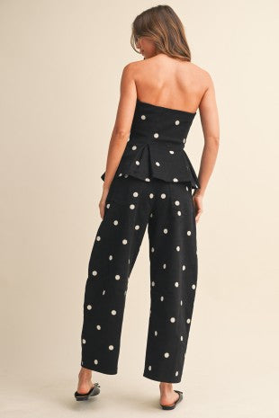 Polkadot Strapless Peplum Top And Barrel Pants Set