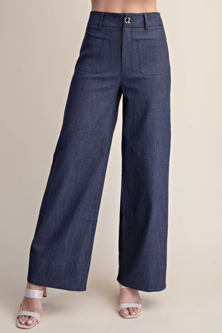 Stretchy Jeans High Rise Front Pocket Wide Leg