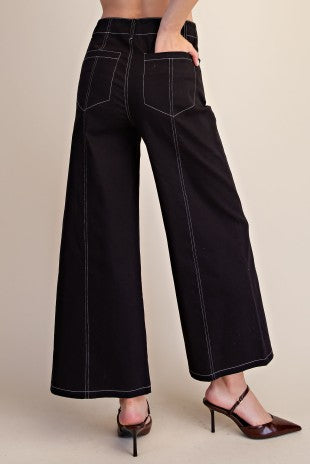 High Rise Stitch Seamed Stretch Wide Leg Pants