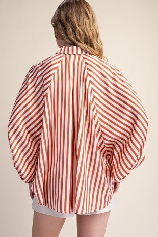 Stripe Wide Puff Sleeve Buttondown Shirt