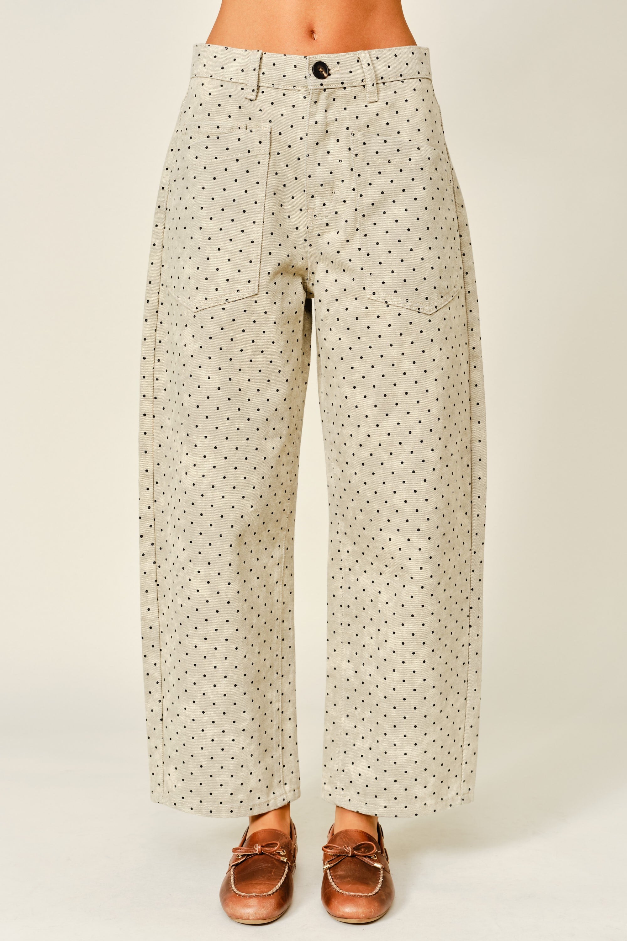 Polka Dot Cotton Semi Barrel Pants