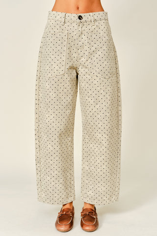 Polka Dot Cotton Semi Barrel Pants