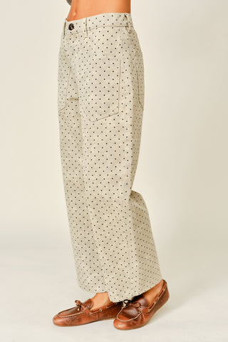 Polka Dot Cotton Semi Barrel Pants