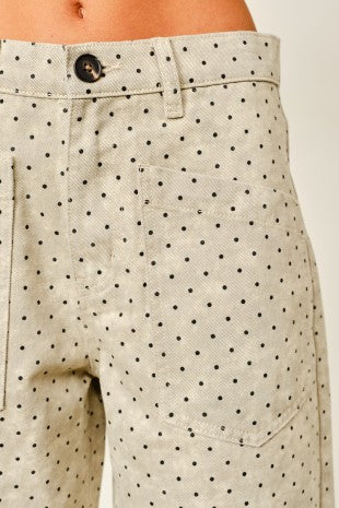 Polka Dot Cotton Semi Barrel Pants