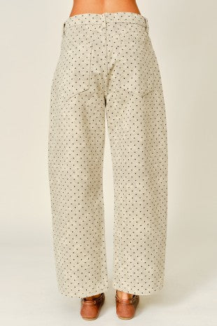 Polka Dot Cotton Semi Barrel Pants