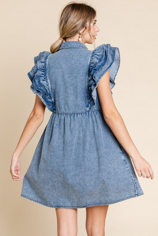 Denim Baby Doll Dress with Pockets