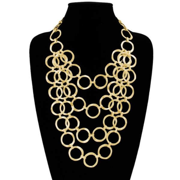 Metal Multi Circle Link Statement Necklace