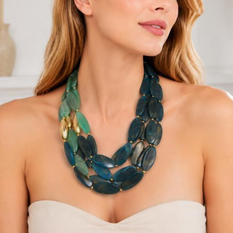 Multi Stone Bead Multi Strand Layered Necklace