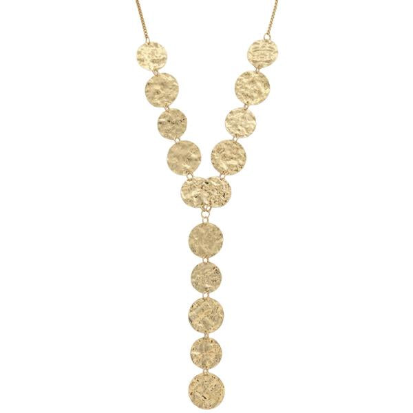 Hammered Round Linear Link Drop Necklace