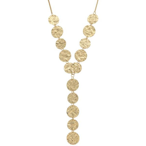 Hammered Round Linear Link Drop Necklace