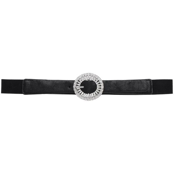 Rhinestone Oval Design Buckle Elastic Belt