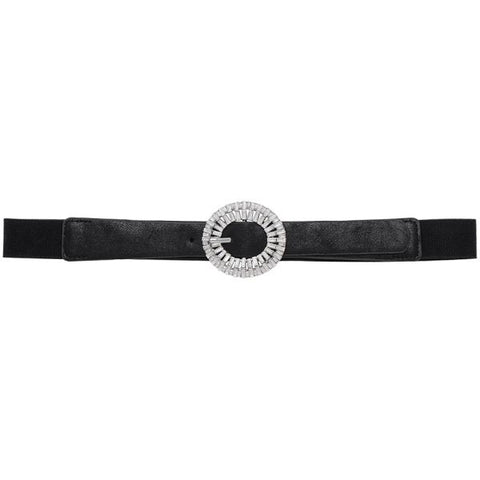 Rhinestone Oval Design Buckle Elastic Belt